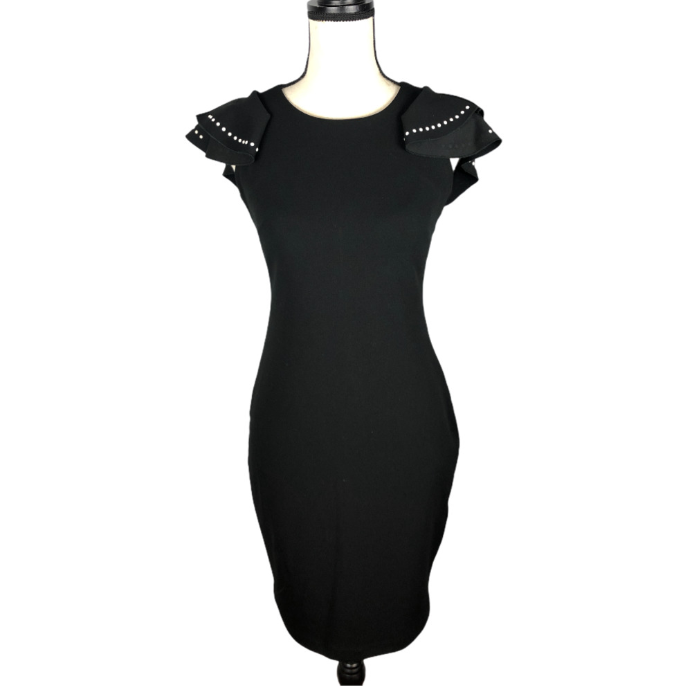 BEBE Black Flutter Sleeve Shift Dress